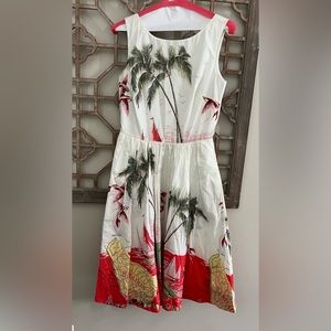 J.Crew BARBADOS MAP PALM TREE Fly FISH DRESS ~ Sz 00 ~ Tropical Lined Scoop Neck